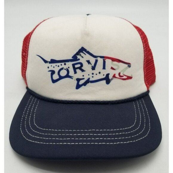 Orvis Red Blue White Adult Trucker Mesh Fishing Trucker Hat Mens Snapback OSFA - Picture 3 of 9